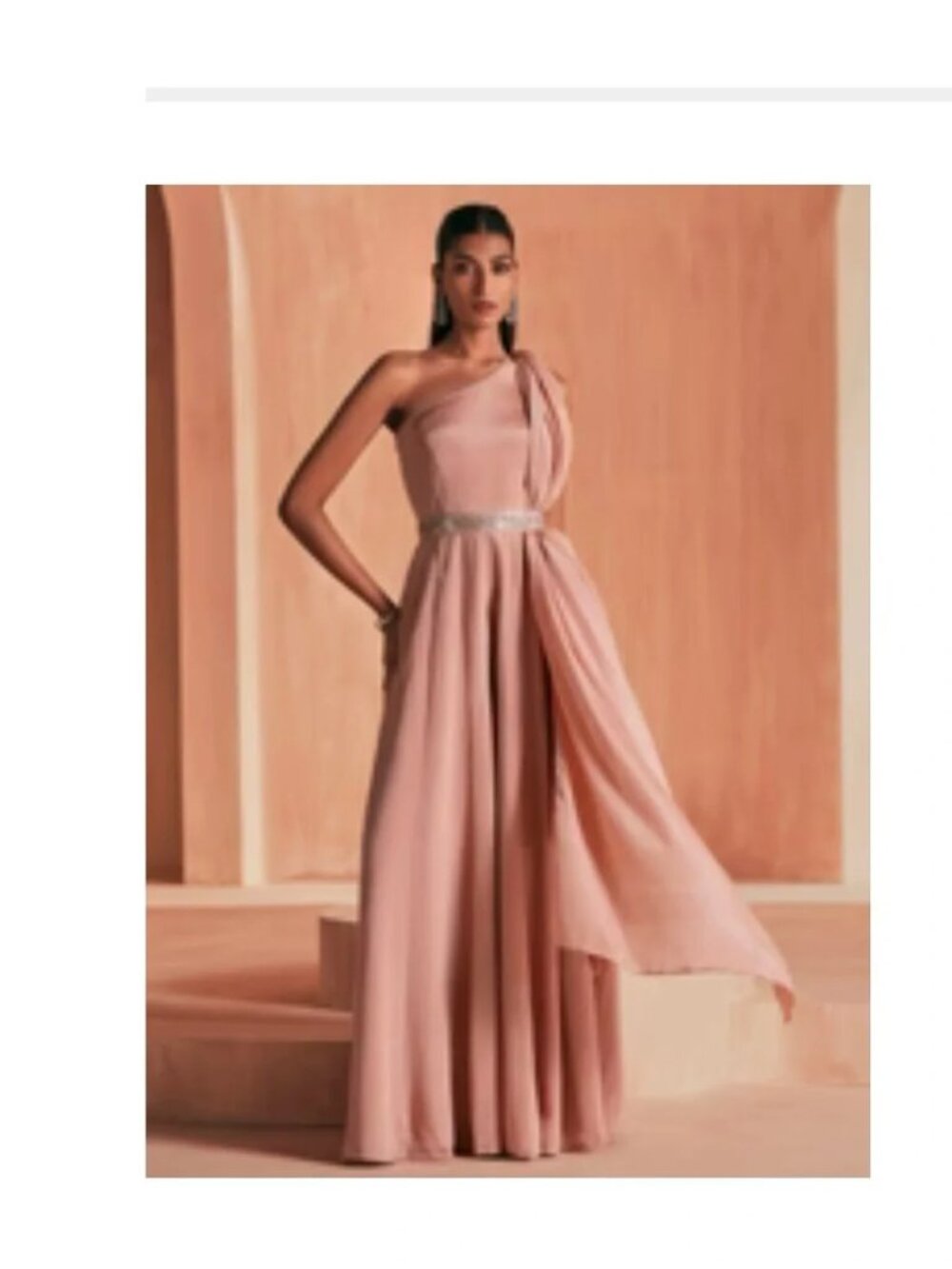 Lashkaraa's Indo western Elegant One-Shoulder Pink Jumpsuit set